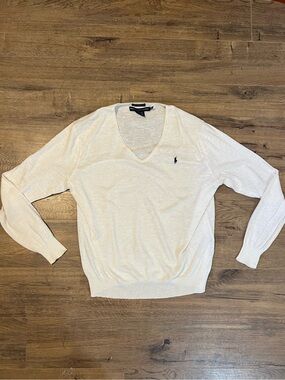 Ralph Lauren Sport Boyfriend Fit Lightweight Linen Cotton Blend V-neck Sweater